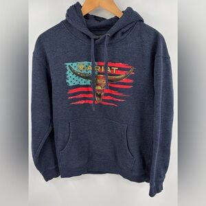 Ariat men’s navy western American steer graphic hooded sweatshirt size S